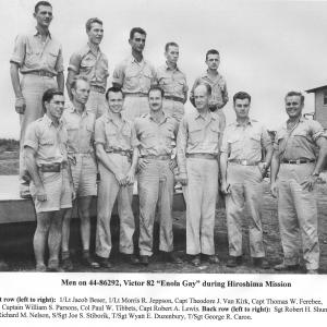 Men aboard the Enola Gay during the Hiroshima Mission